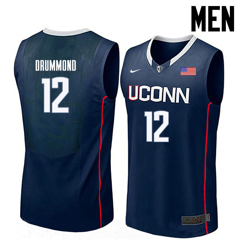 Men Uconn Huskies #12 Andre Drummond College Basketball Jerseys-Navy